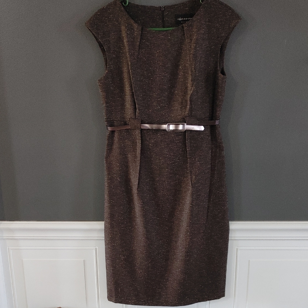 Connected Apparel Belted Cap Sleeve Sheath Dress 6